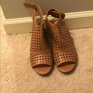 Kim Rogers Tan Perforated Block Heels